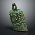 Ancient Chinese Bronze Bell Musical Instrument With Ornate Dot Patterns And Intricate Carvings Design