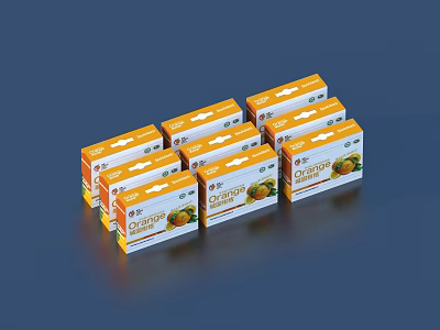 Stacked Orange Juice Boxes With Fresh Fruit Graphics For Daily Use 3d model