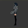 Cyber Female Character With Mechanical Arms Hoodie Outfit And Black Stockings Standing Pose