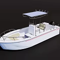 Modern White Yacht With Blue Canopy Control Panel Seats And Outboard Motor