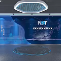 Modern Blue Exhibition Wall With NOT Logo And Tech Display Elements 3d model