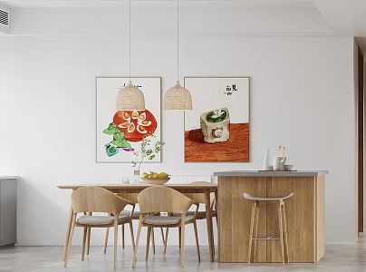 Japanese Dining Table and Chair Combination Dining Table and Chair 3d model