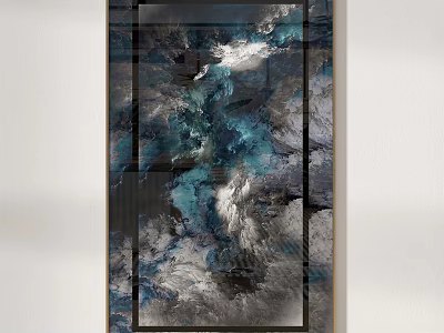 Modern Abstract Decorative Painting With Blue Gray Tones And Textured Design 3d model
