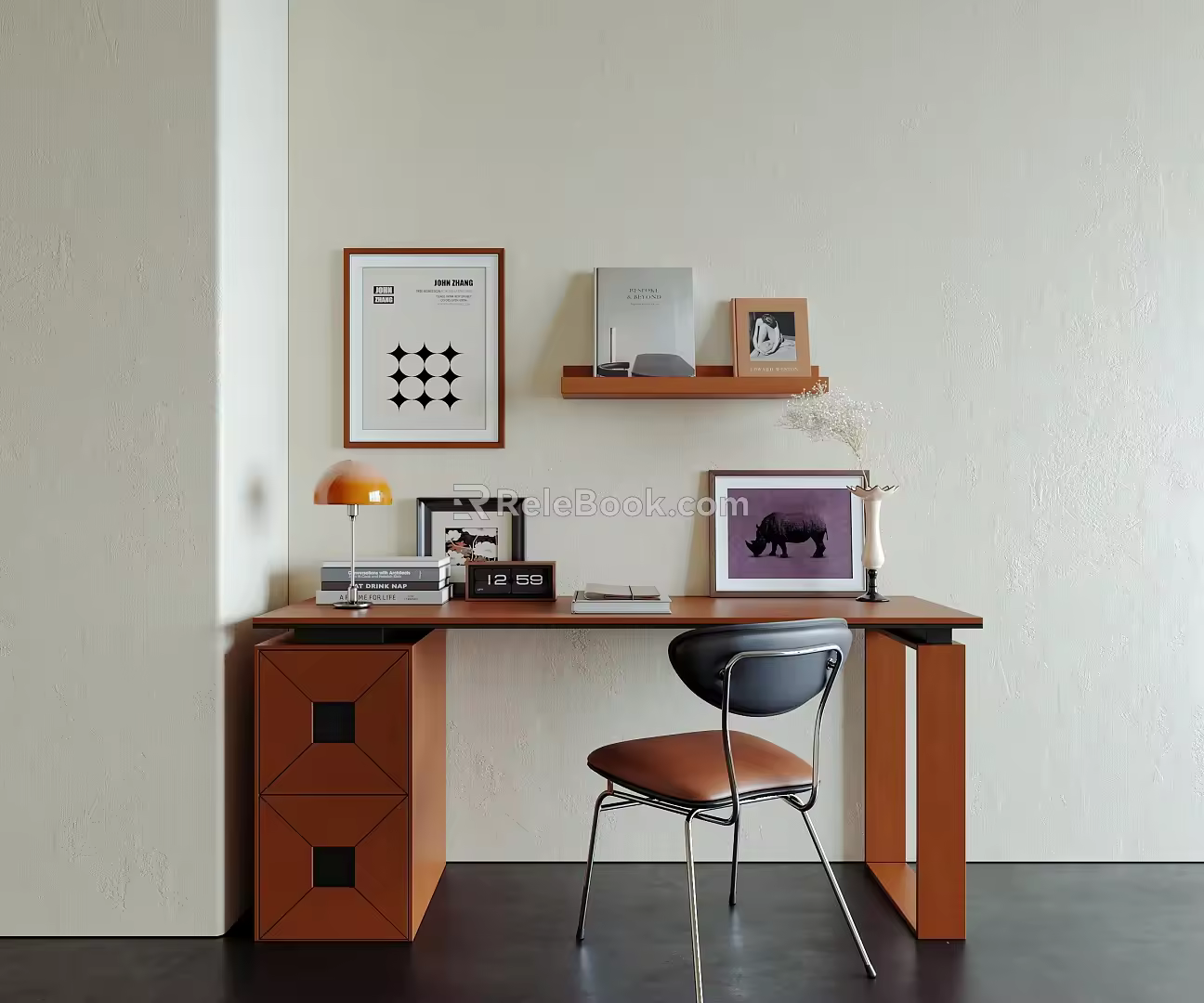 Middle style desk modern middle style desk and chair combination 3d model