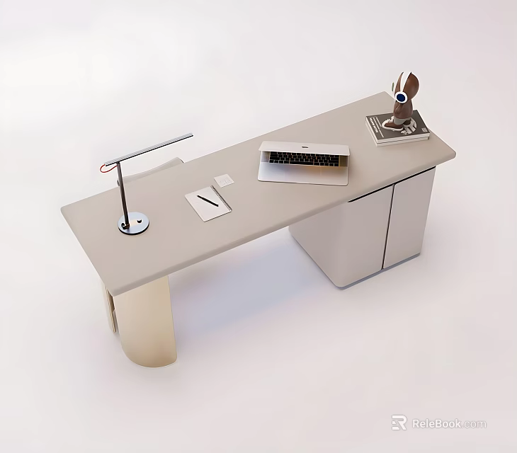 Modern Office Desk Setup With Desk Lamp Notebook Keyboard And Decorative Item 3d model