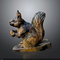 Wooden Squirrel Sculpture Holding Nuts With Detailed Carved Fur And Base