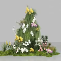 Tiered Floral Display With Colorful Yellow White Pink Purple Blooms And Green Plants