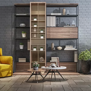 Industrial LOFT bookcase leisure chair combination 3d model