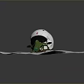 White Military Helmet With Red Emblem And Green Breathing Device As Weapon Equipment