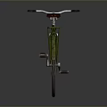 Vintage Green Bicycle Featuring Brown Seat Classic Large Wheels And Retro Design