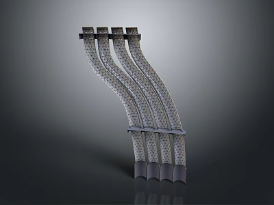 Curved Grid Patterned Structures Arranged Side By Side With Metallic Texture Modern Design 3d model