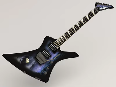 Unique V Shaped Electric Guitar With Artistic Painted Blue Black Gradient Design 3d model