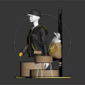Stylish Black Hoodie And Cap With Golden Phoenix Design On Fashion Display Stand