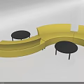 Modern Yellow Curved Leisure Sofa Combination With Black Round Side Tables 3d model