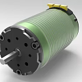 Green Cylindrical Motor With Black End Cap Metal Shaft And Yellow Components