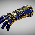 Blue And Gold Mechanical Glove With Intricate Geometric Patterns And Metallic Components