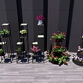 Bonsai Potted Plants On Decorative Shelves With Colorful Flowers And Greenery