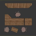 Wooden Office Furniture Set Featuring Large Desk Pink Swivel Chairs And Storage Cabinet