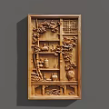 Traditional Wooden Carving Wall Hanging with Vases Plants and Shelf Patterns