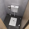Public Toilet Interior With Gray Tiled Walls Squat Toilet Toilet Paper Holder And Wooden Cubicle
