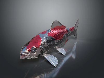Red And Silver Metallic Fish Decorative Model Artwork Featuring Shiny Surface 3d model
