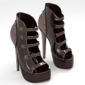 Chocolate Brown Patent Leather High Heel Shoes With Strappy Design And Metallic Studs Platform Sole