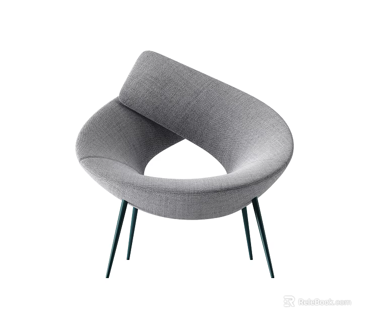 Modern Gray Fabric Accent Chair With Curved Shape And Thin Black Legs 3d model 
