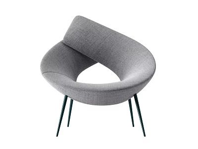 Modern Gray Fabric Accent Chair With Curved Shape And Thin Black Legs 3d model