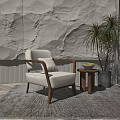 Single Sofa In Modern Interior With Marble Wall Potted Plant Small Table And Window View