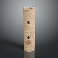 Light Brown Stone Tower With Cylindrical Structure Small Windows And Circular Emblem Design 3d model