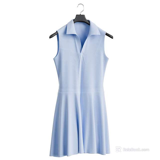Light Blue Sleeveless Dress With Collared Neckline And Front Zip Design 3d model 
