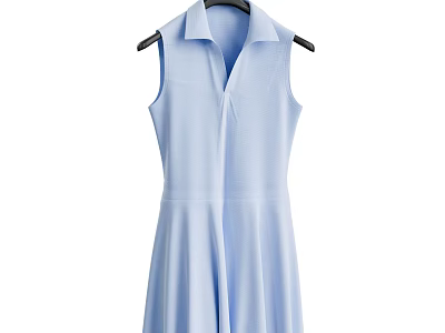Light Blue Sleeveless Dress With Collared Neckline And Front Zip Design 3d model