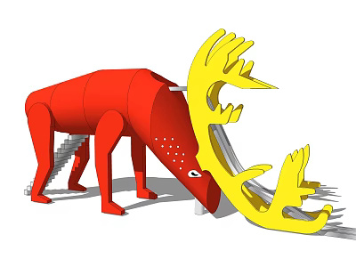 Red Animal Shaped Play Equipment with Yellow Antler Slide and Stairs for Kids Outdoor Playground 3d model