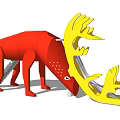 Red Animal Shaped Play Equipment with Yellow Antler Slide and Stairs for Kids Outdoor Playground