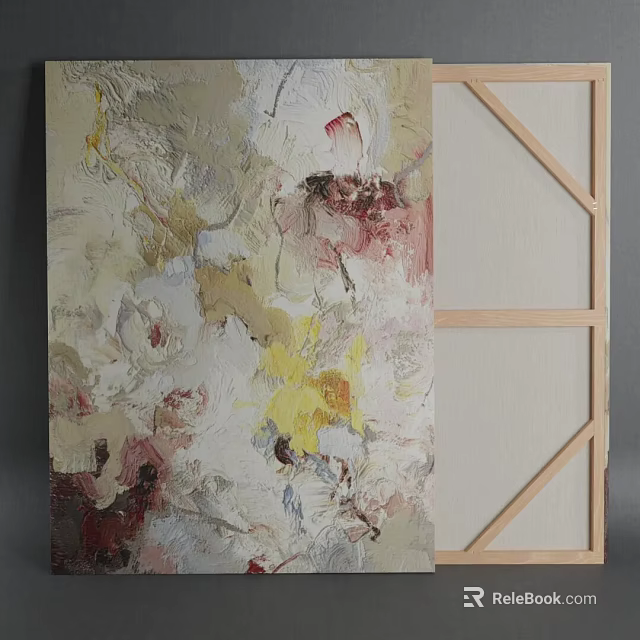 Vibrant Artistic Textured Oil Painting With Colorful Brushstrokes And Wooden Easel 3d model 
