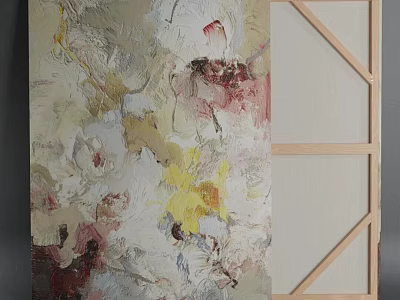 Vibrant Artistic Textured Oil Painting With Colorful Brushstrokes And Wooden Easel 3d model