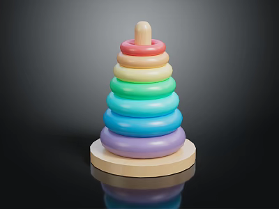 Rainbow Colored Wooden Stacking Rings Decorative Home Furniture Piece With Circular Layers 3d model