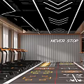 Fitness Gym Interior With Treadmills Exercise Mats Area Never Stop Wall And Modern Lighting Design