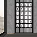 White Lanterns With Black Characters In Black Metal Frame On Wooden Wall