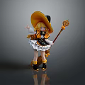 Anime Game Character In Witch Costume With Yellow Hat Holding Magic Staff and Broom