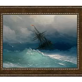 Stormy Sea Oil Painting With Sailing Ship Waves And Cloudy Sky