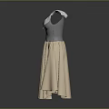 Elegant Women's Dress With White Collar Gray Fitted Top And Beige Flared Skirt