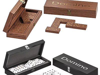 Domino Game Set With Wooden And Black Storage Boxes For Classic Tabletop Entertainment 3d model