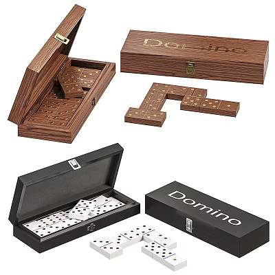 Domino Game Set With Wooden And Black Storage Boxes For Classic Tabletop Entertainment 3d model