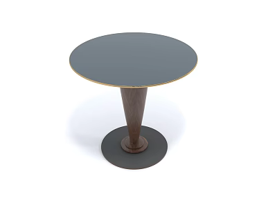 Modern Round Coffee Table With Gray Tabletop Gold Edge And Wooden Cone Base 3d model