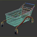 Sturdy Metal Shopping Cart With Red Handle Wire Frame And Rolling Wheels