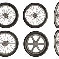 Bicycle Tires with Various Wheel Designs Including Spoke and Solid Patterns 3d model