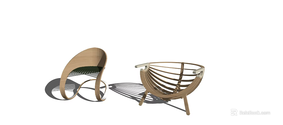 Relaxing Modern Wooden Chair With Curved Frame And Ergonomic Striped Backrest Design 3d model 