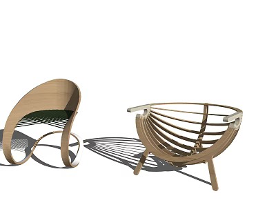 Relaxing Modern Wooden Chair With Curved Frame And Ergonomic Striped Backrest Design 3d model