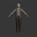 Man With Gray Hair Standing In Gray Shirt Green Vest Brown Pants Shoes Arms Outstretched